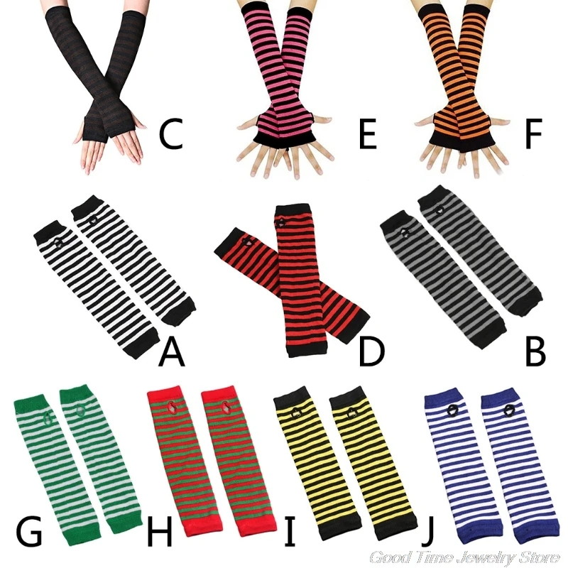 

Women Winter Warm Cable Knitted Long Fingerless Gloves Chunky Crochet Striped Color Arm Warmers Thumbhole Mittens F19 21