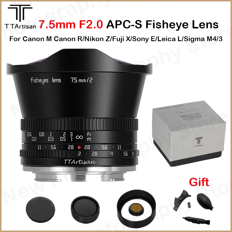TTArtisan 7 5 мм F2 APS-C Рыбий глаз объектив Ручной фокус для FUJI X/SONY E/Canon M EOS R/Nikon Z/Leica/SIGMA L