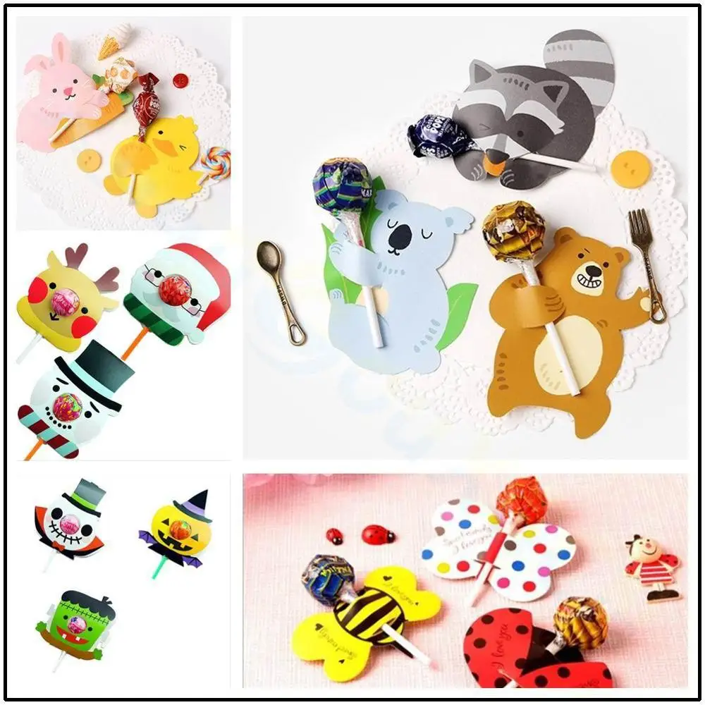 

Lollipop Paper Card Santa Snowman Pumpkin Unicorn Bunny Bear Cartoon Cake Paper Card candy gift Card DIY Party decoration