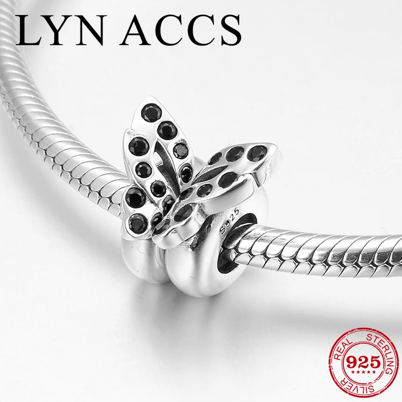 2 шт. бусины-бабочки из серебра 925 пробы с черным Цирконом |