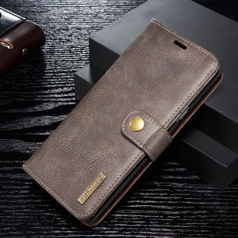 Роскошный чехол из натуральной кожи для S10 Plus E Магнитный чехол съемный для samsung Galaxy Note 10 9 8 S9 S8 S10 Plus A6 A7 A8 - Цвет: Серый