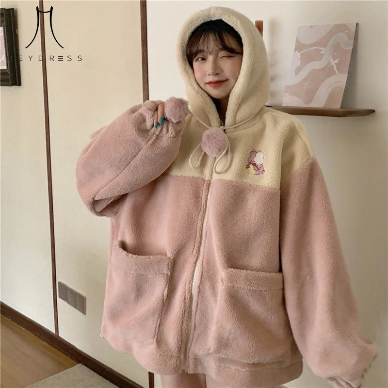 Женское осеннее пальто с капюшоном Hstar из меха ягненка женская теплая Милая