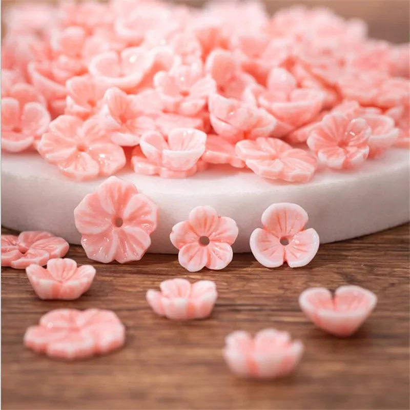 

200Pcs/Lot Wholesale New Pink Resin Flower Beads for DIY Hair Accessories Jewelry Making Imitation Shell Loose Beads with Hole