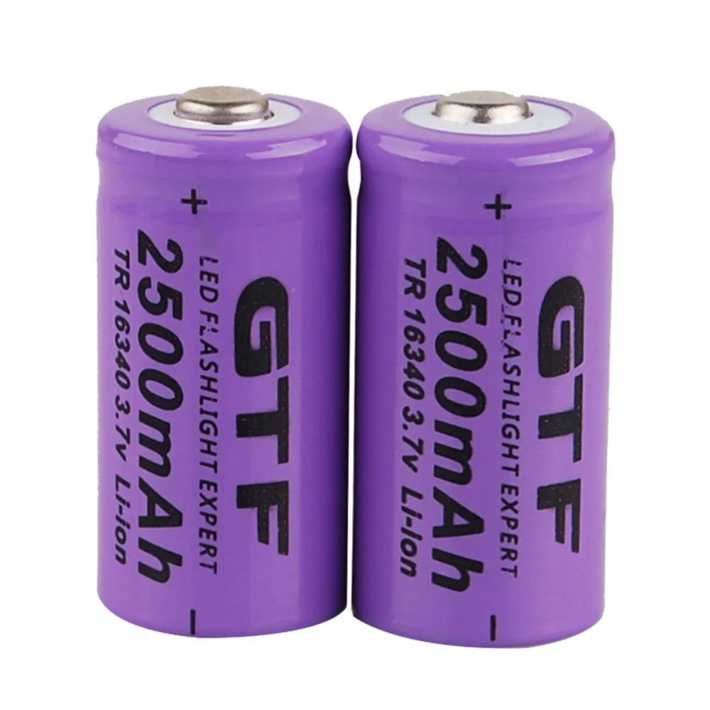 

2021Li-ion gtf rechargeable batteries, 16340, 2500mah, 3.7v, for flashlight, headlamp, capacity 2500, 16340 lithium batteries