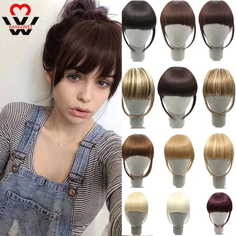 MANWEI Synthetic Black Brown Blonde Fake Fringe Clip In Bangs Hair Extensions With High Temperature Synthetic Fiber