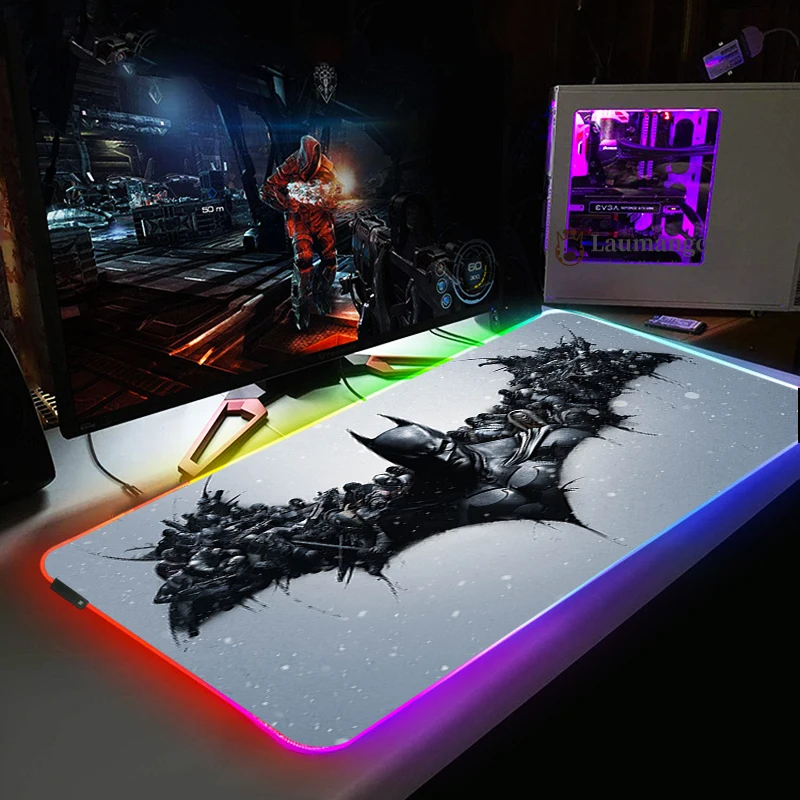 

Rgb Mause Pad Batmans Logo Mouse Mat Gamer Pc Complete Gaming Accessories Keyboard Computer Desk Mats Led Backlit Mousepad Wired