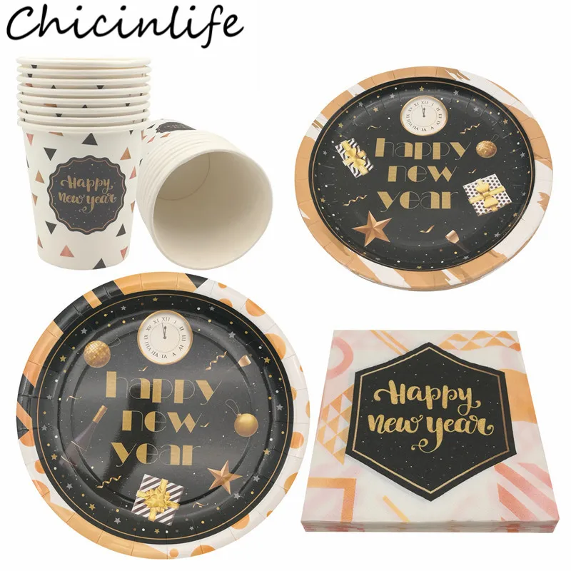Chicinlife 8 шт. Новогодние бумажные тарелки чашки салфетки одноразовые наборы посуды