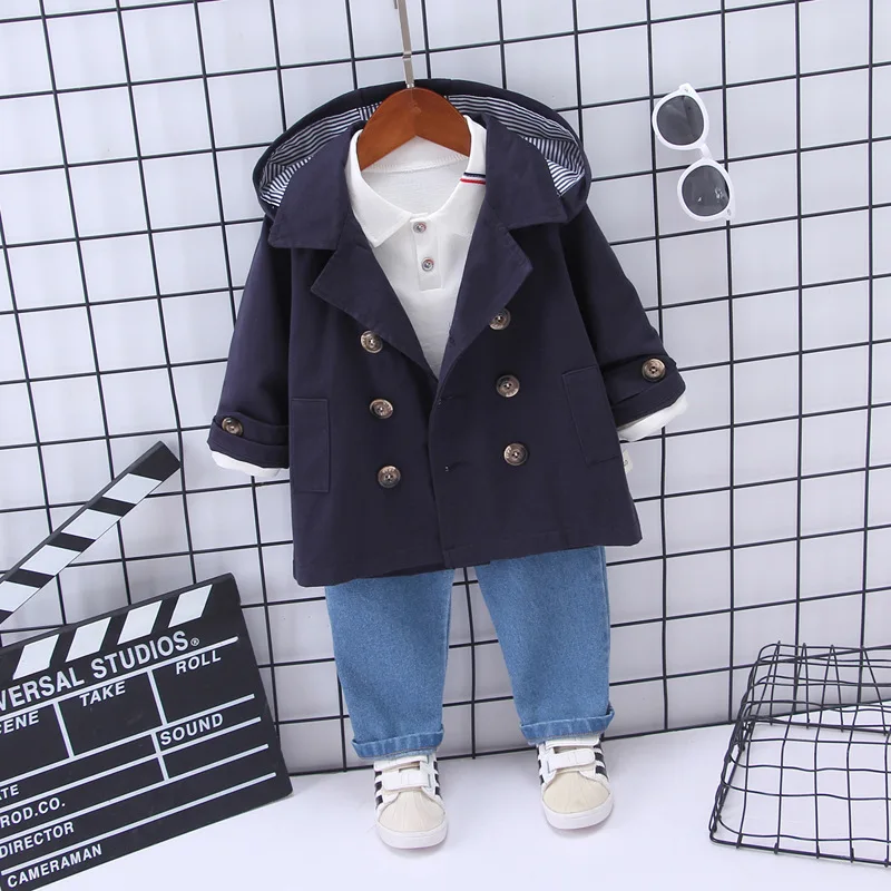 Одежда для маленьких мальчиков 2019 г. Корейский модный Тренч + футболка джинсы