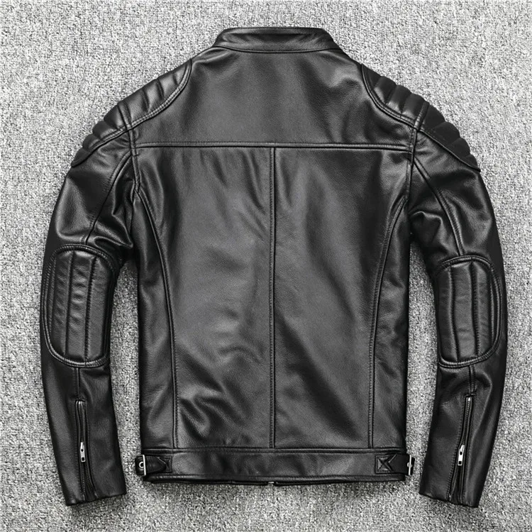 free shipping hot sales brand black cowhide jacket men genuine leather coat cheap quality biker leather clothes fashion free global shipping