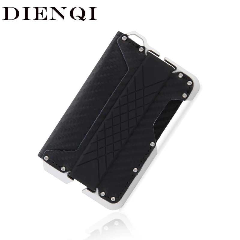 

DIENQI Rfid Carbon Fiber Card Holder Men Slim Minimalist Wallet Leather Tactical Bank Credit Cardholder Male Smart Badge Holder