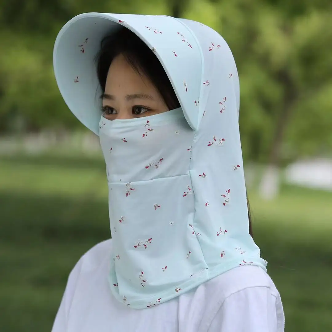 

2021 New Summer Sun Hat Beach Hat Cycling UV Protection Sunscreen Ice Silk Material Ladies Outdoor Folding Beach Sun Hat