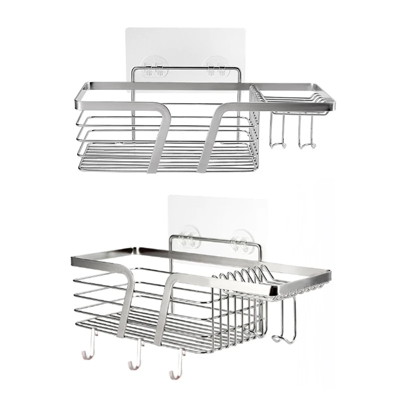 

K1KA Wall Mounted Bathroom Shelve Multifunctional Storage Tray Shampoo Holder with 2 Toothbrush Racks Kitchen Accessories