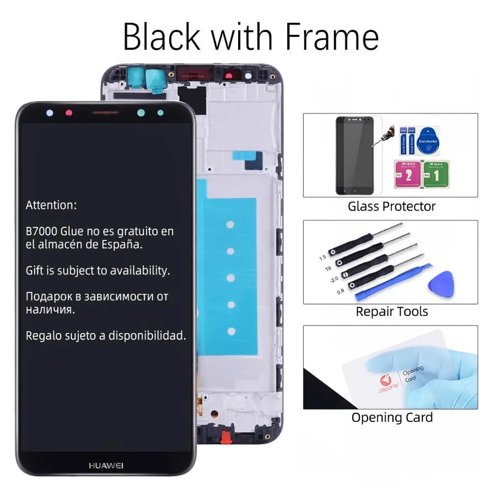 Дисплей для HUAWEI Mate 10 Lite LCD в сборе с тачскрином на рамке 5.9'' синий золото черный белый Nova 2i RNE-L21 - Цвет: Black with Frame