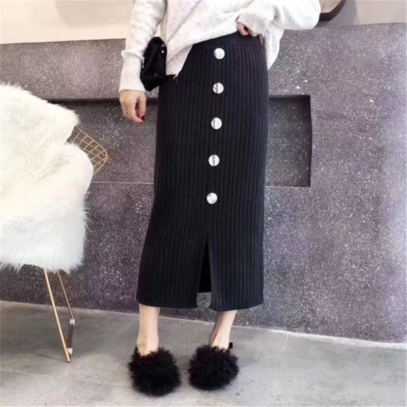 Женские юбки осень зима теплая вязаная посылка хип прямая юбка ребристая Высокая