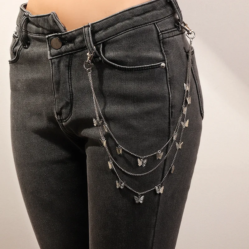 

Женские ремни в стиле панк, многослойная металлическая цепь-бабочка в стиле хип-хоп, для брюк, узкая цепочка с крючком, ювелирные изделия