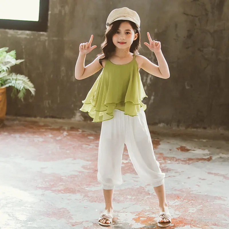 2020 Одежда для девочек Новая летняя детская многослойная шифоновая футболка +