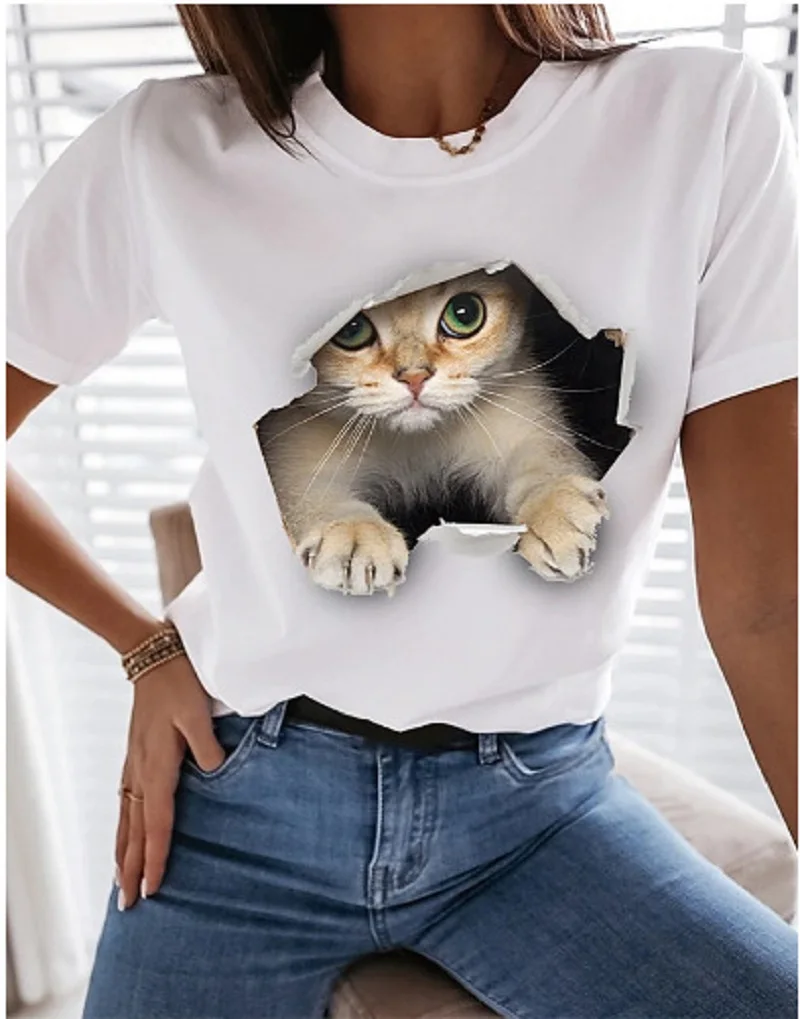 

Leisure O harajuku abstract animal T-shirt collar short sleeve shirt fashion ms animal printed t-shirts plus size 3 xl