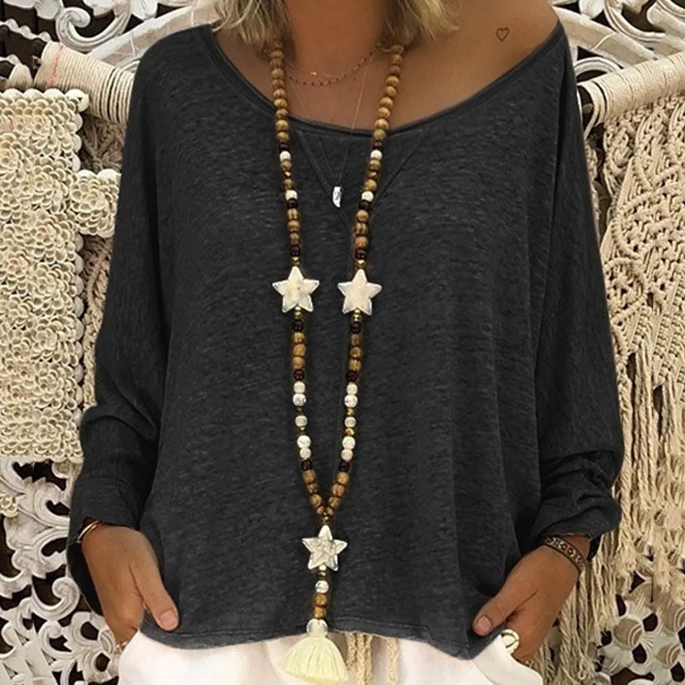 Женская футболка с длинным рукавом Boho летняя пляжная Повседневная Свободная