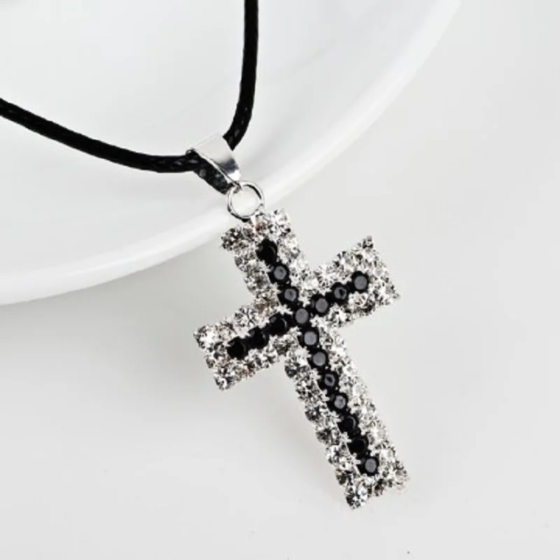 Счастливый Женский Крест блестящие стразы с кристаллами плетеная веревка