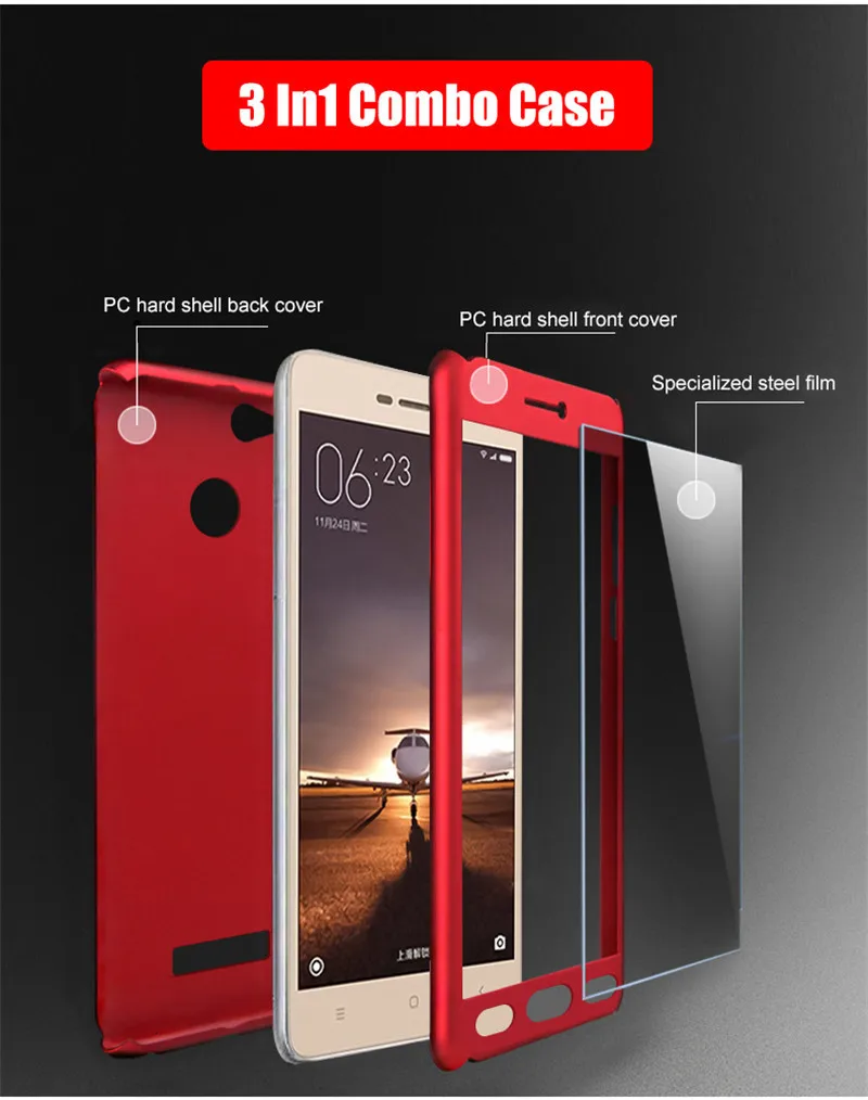 Чехол для Xiaomi Redmi 3 S Pro 360, полный защитный чехол для Xiomi Redmi 3 S Xaomi, чехол для телефона s с пленкой из закаленного стекла