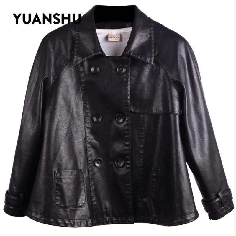 Куртка YUANSHU из искусственной кожи женская модная Байкерская короткая черная