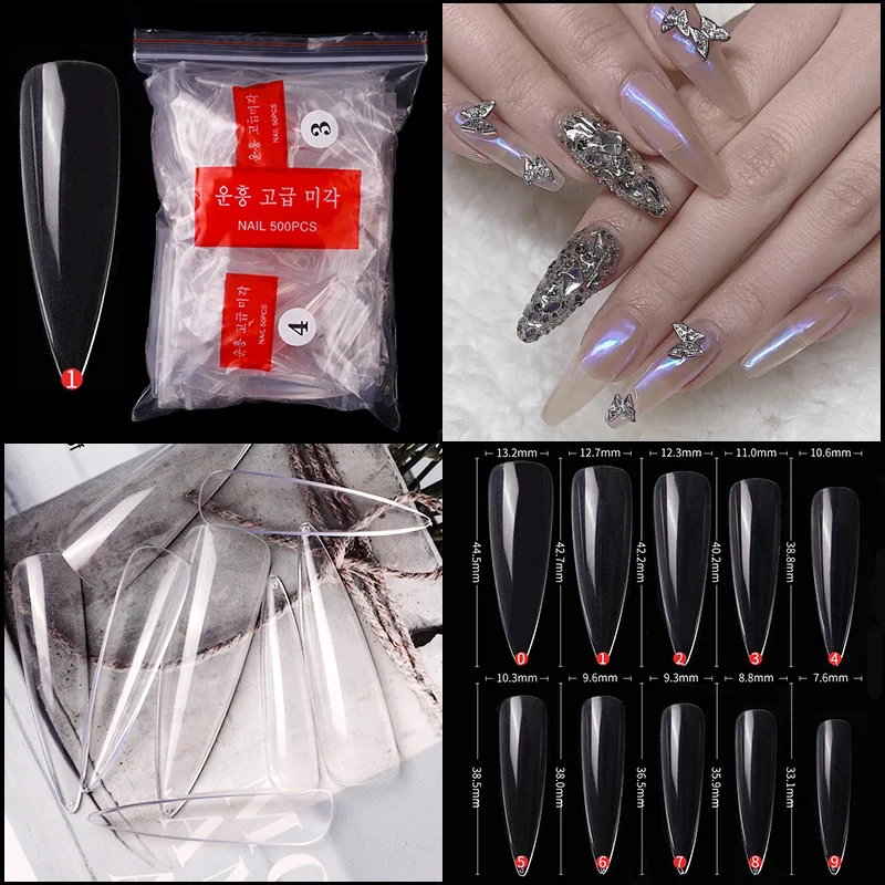 

500 Pcs Artificial Fingernails Long Spiky Acrylic Full Covered False Press On Nail Tips Manicure Design Accessories Supplies