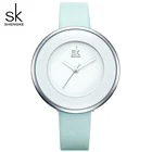 Женские кварцевые часы Shengke, с японским механизмом, на кожаном ремешке небесно-голубого цвета