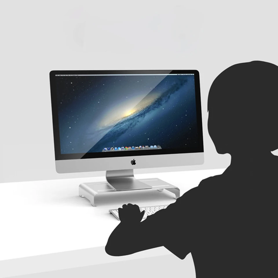 Ноутбук Стол Компьютерный дисплей монитор стояк ТВ подставка с клавиатурой мышь слоты для хранения алюминиевый сплав для домашнего офиса серебро