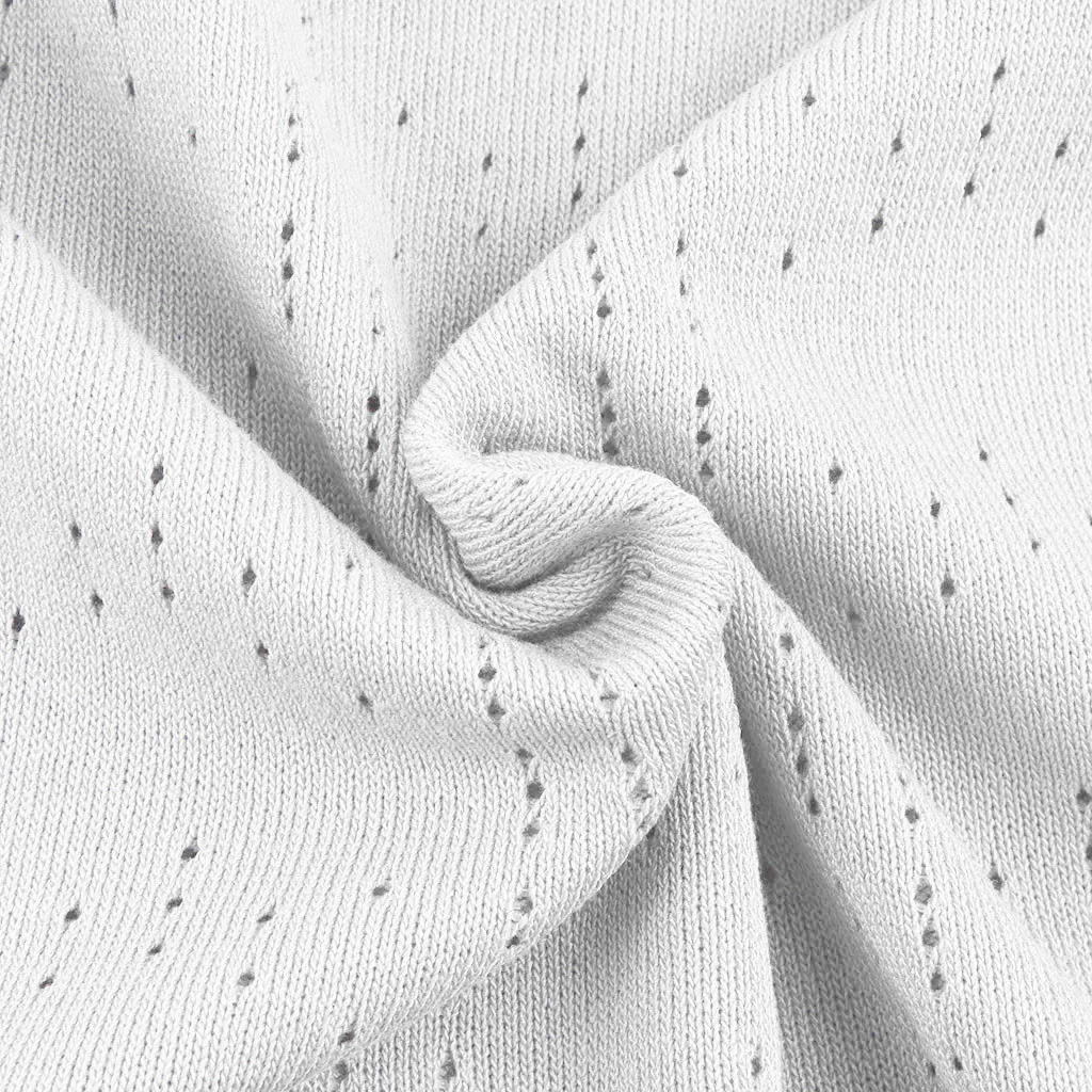 women tops Fashion Casual Women Solid Hollow out O-Neck Middle Sleeves Pullover Knitted Sweater Blouse Tops блузка женская |