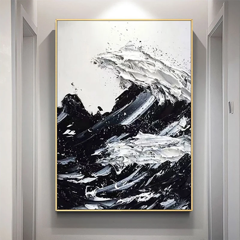 

Aesthetic Room Decor Hand Painted Canvas Oil Painting Home Decoration Accessories For Living Room Abstract Wave Wall Hang Unfram