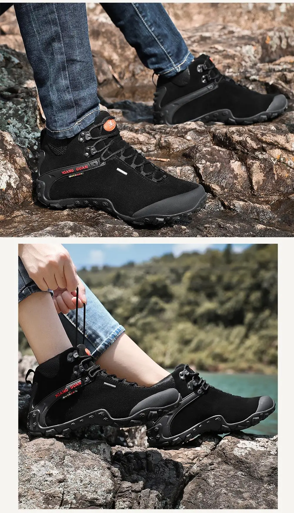 XIANG GUAN Men Hiking Shoes Male Waterproof Trekking Boots Outdoor Jogging Sneakers Tactical Trainers Climbing Mountain Shoes