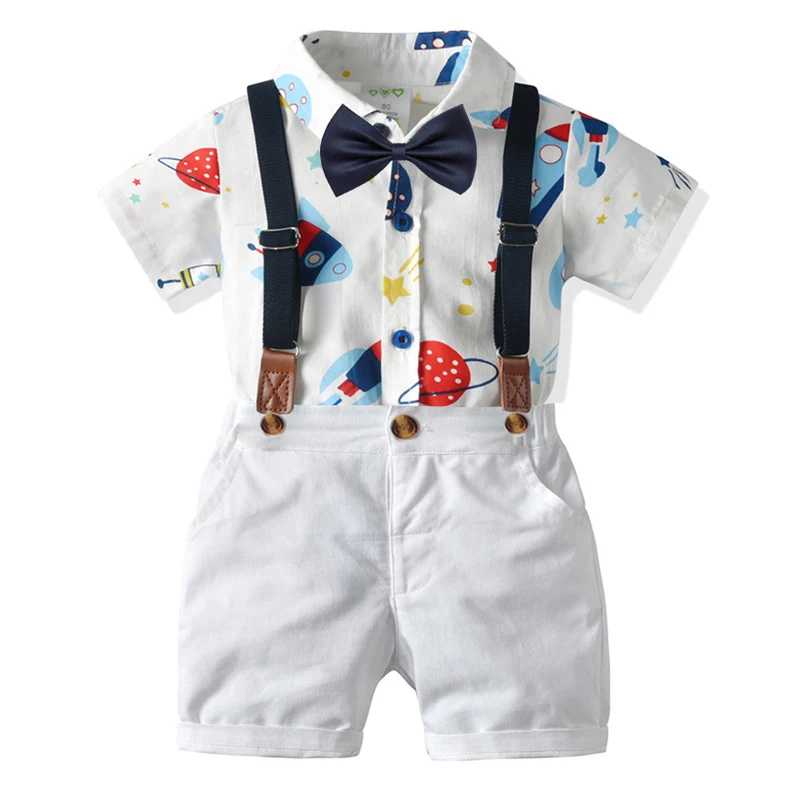 

New Baby Boys Clothes Cotton Infant Printed Rompers White Shorts Gentleman Holiday Boys Birthday Gift for Newborn Clothing