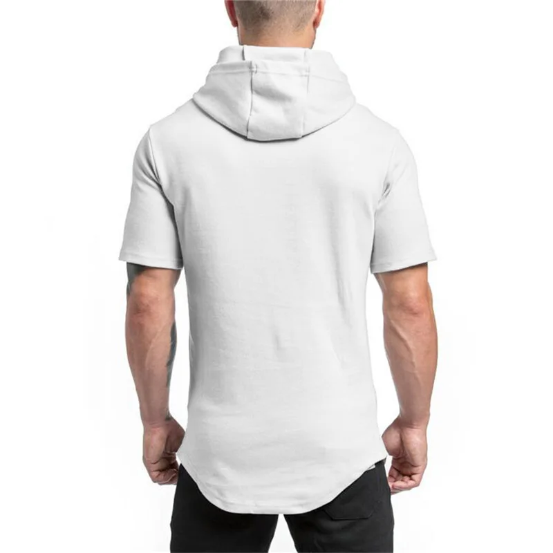 

Brand Clothing Muscleguys Short Sleeve Slim Fit Hooded T Shirt Men Cotton Tee Shirt Bodybuilding and Fitness Sportwear TShirt