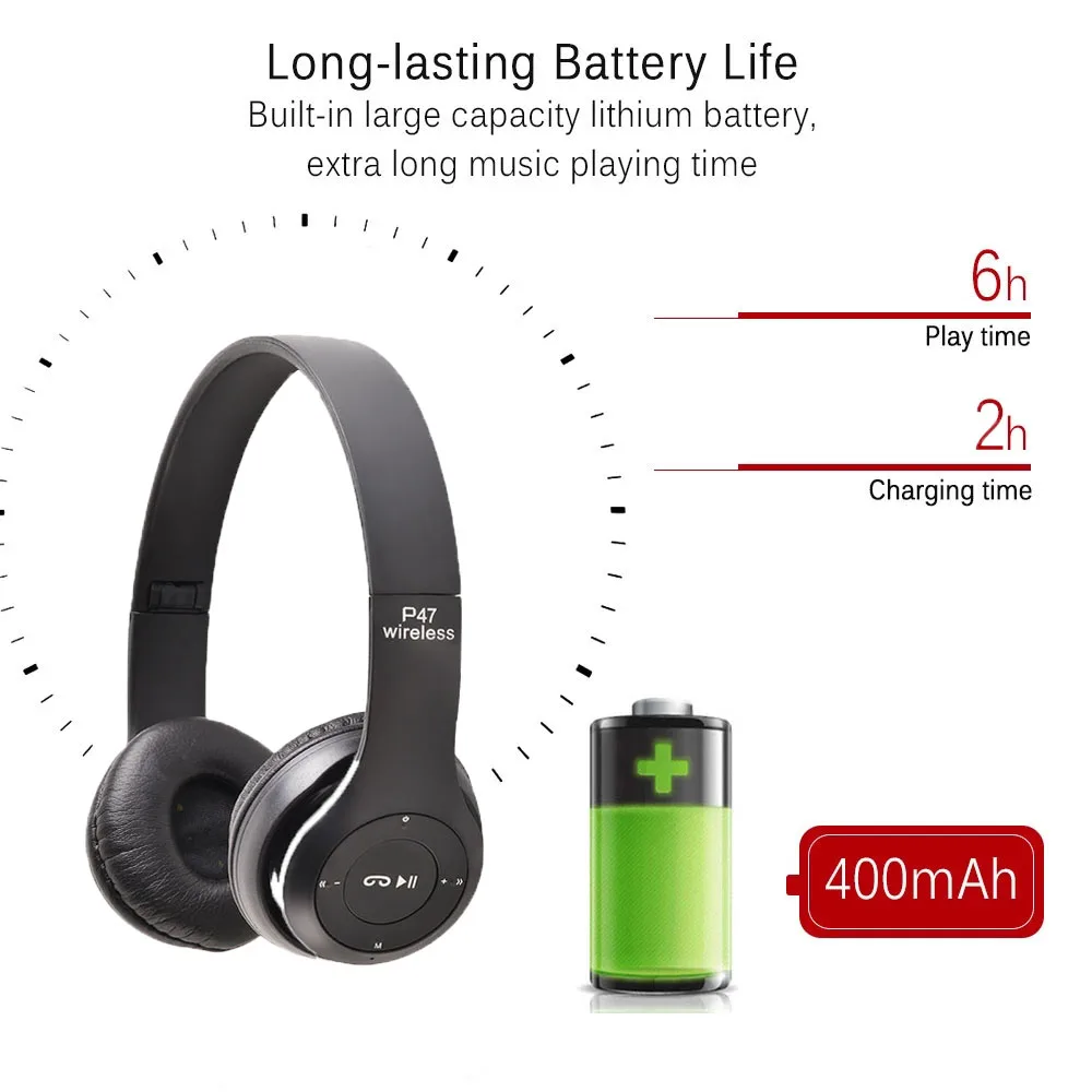 Wireless Headphones Bluetooth 5.0 Foldable Headset Music Stereo Headphone Support TF Card FM Radio for Phone PC Tablet Gift | Электроника