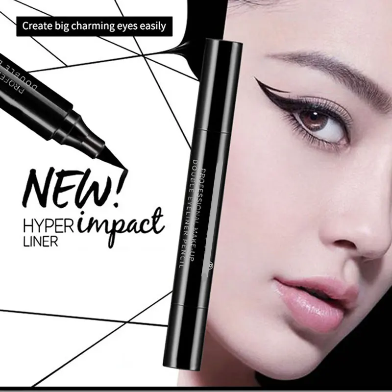 Двухголовая подводка для глаз с треугольным штампом водостойкая не