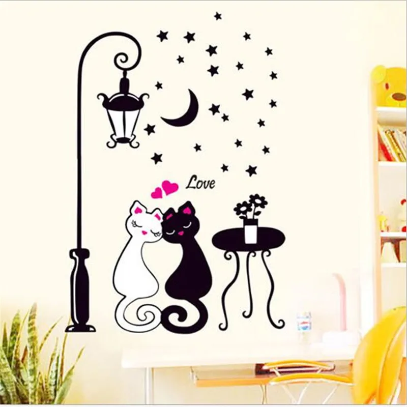 1 шт. 33*60 см Черно белые наклейки на стену с изображением кошки уличная Лампа