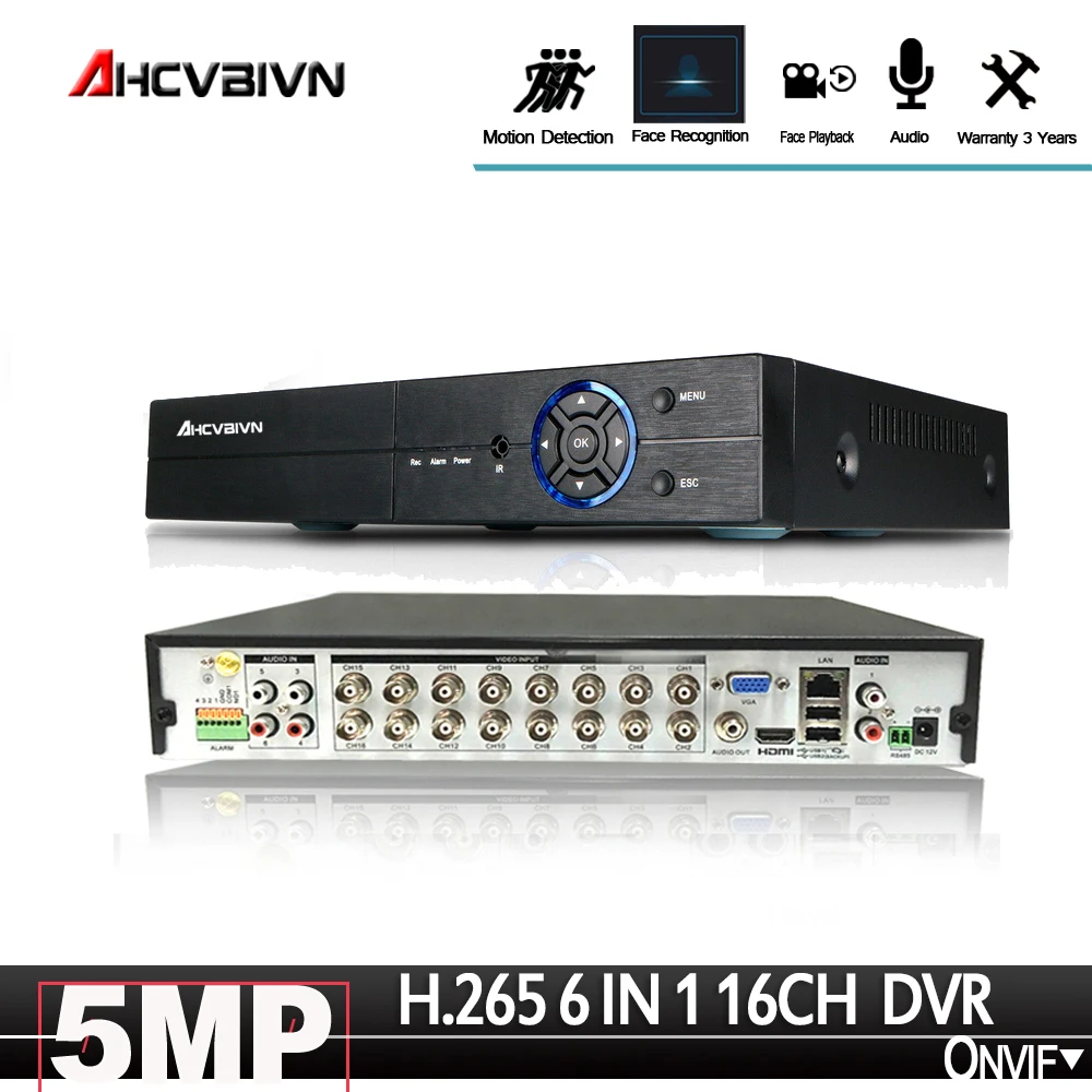 DVR 16CH CCTV лицо аудио рекордер для CVBS AHD аналоговая ip камера Onvif P2P 5MP/N видео