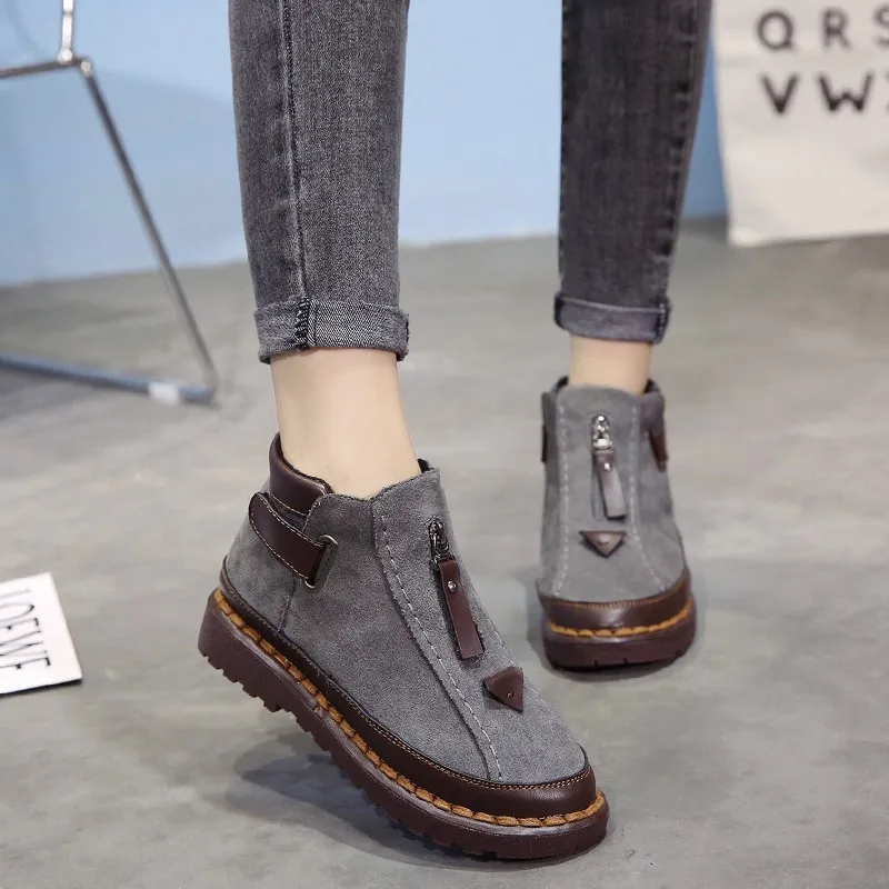 

TOPHQWS Fashion Zipper Platform Ankle Booties Women 2022 Spring Autumn Casual Martin Boots Female Retro Suede Flat Ankle Boot