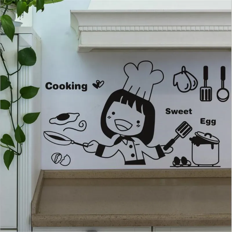 1 шт 20*30 см наклейки на стену для кухни Декоративные счастливой девушки защита