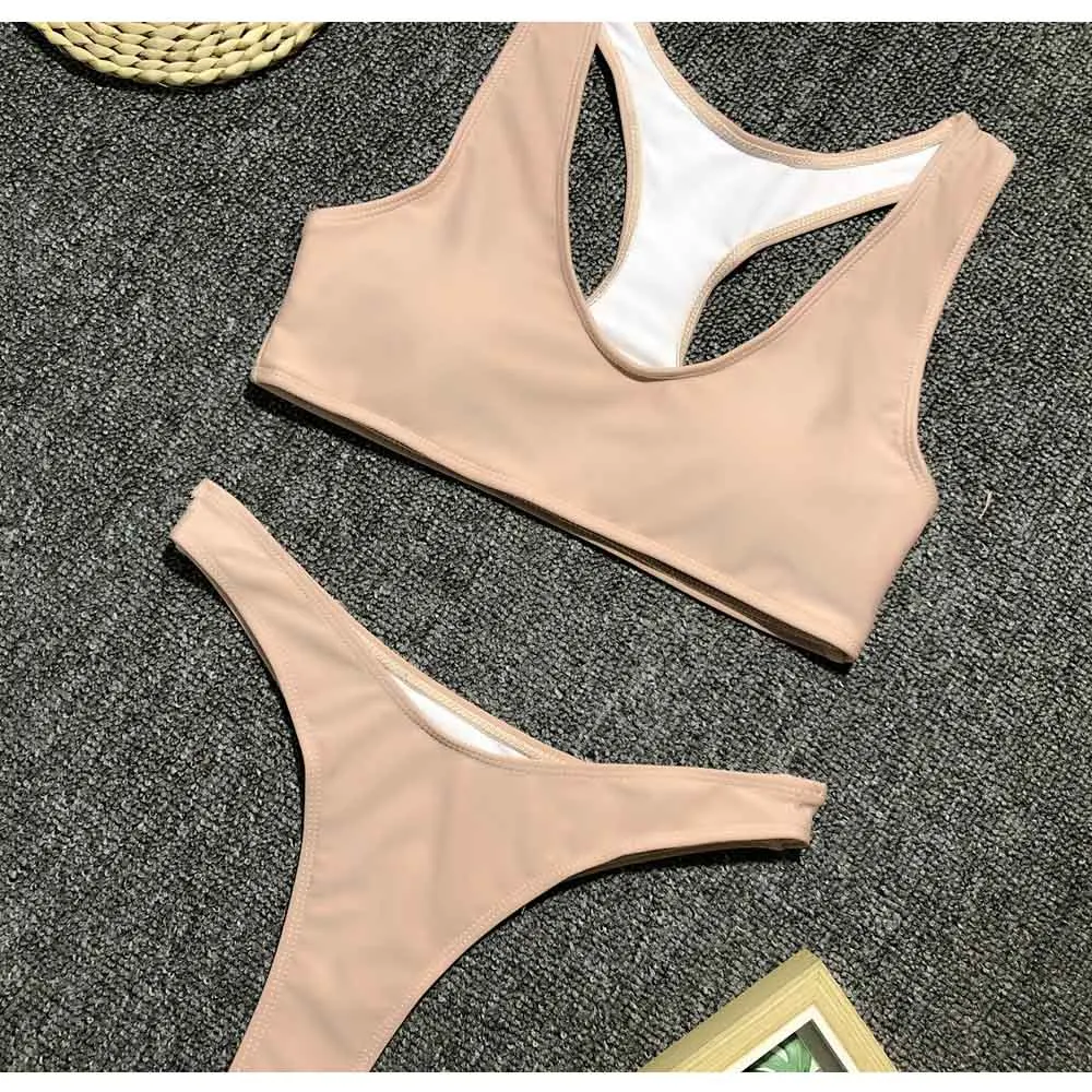 Купальник-бикини женский однотонный с завышенной талией летний 2019 | Женская