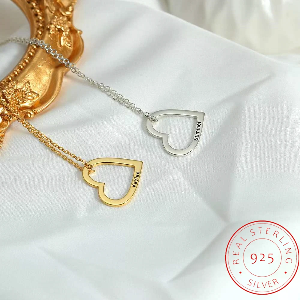 

Custom Heart Lettering Name Necklace 925 Sterling Silver Personality Charm Jewelry Pendant Chain Couple Gift For Girl