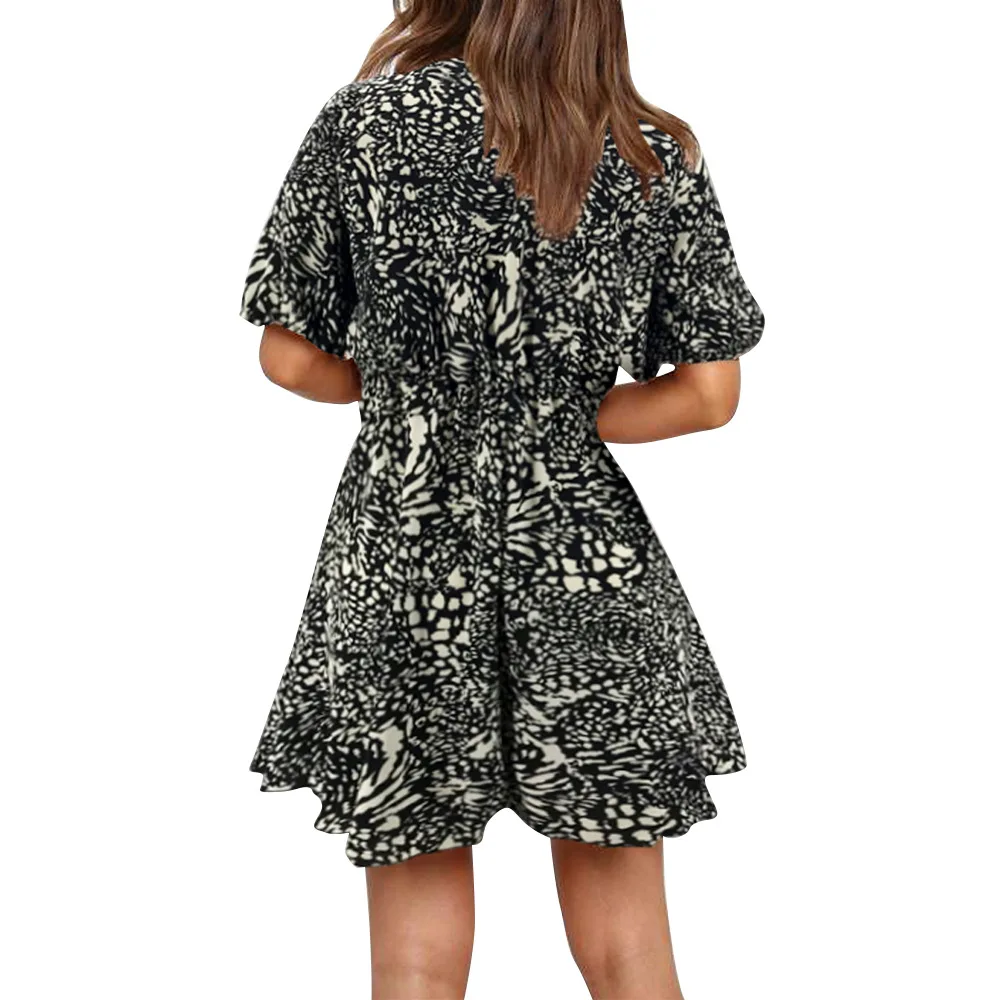 

2021 Summer New Arrival Sexy Dresses Womens Fashion Short-sleeved Dress Personality Printing V-neck Bandage Short Dress