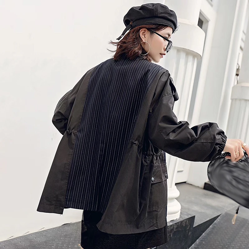 TWOTWINSTYLE хит цветное лоскутное Полосатое Женское пальто зубчатый рукав летучая