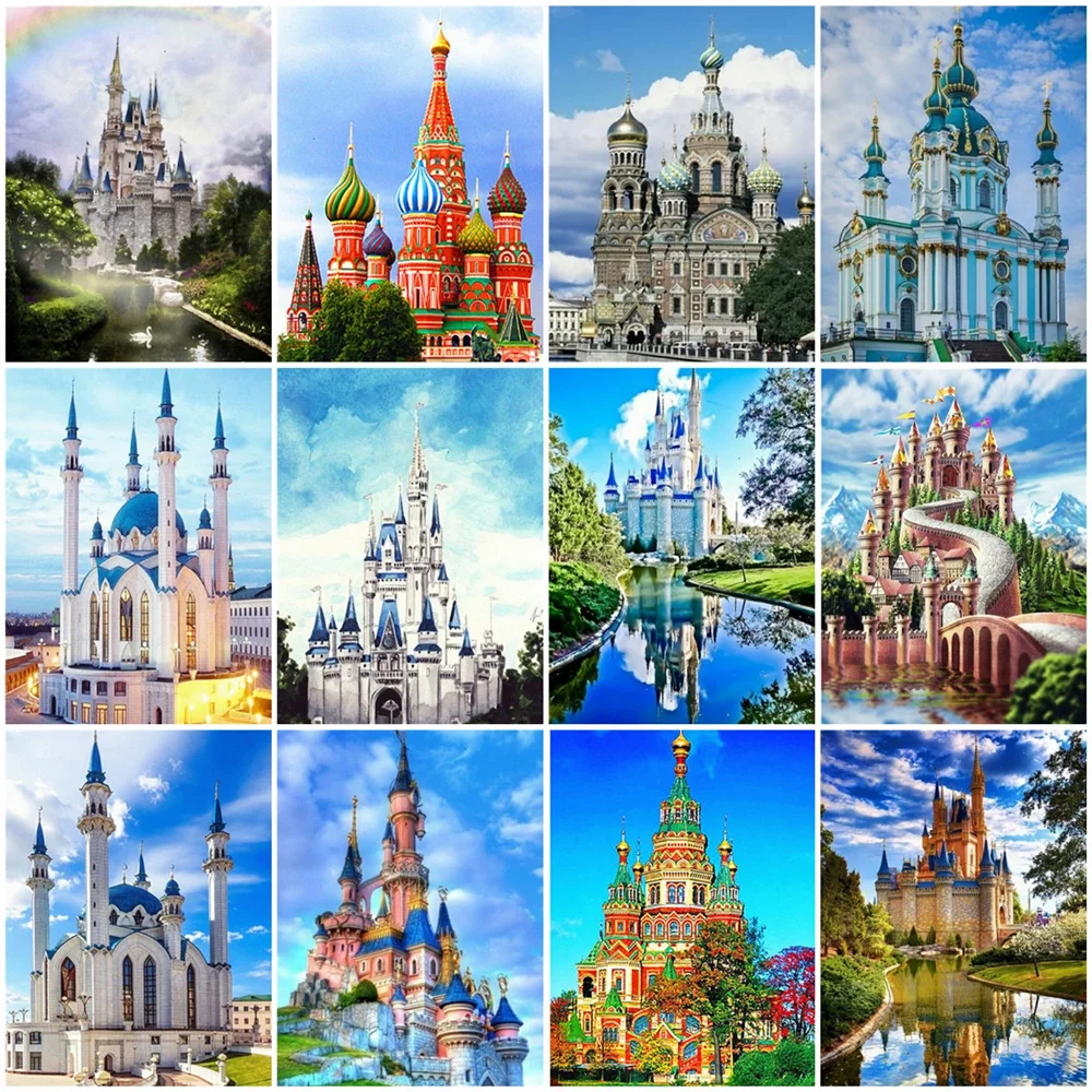 

Картина по номерам на холсте, пейзаж с замком, для гостиной