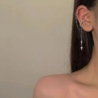 fashion shiny rhinestone clip earrings 2021 trend for women girls one side ear cuff cross tassel no pierced long earring