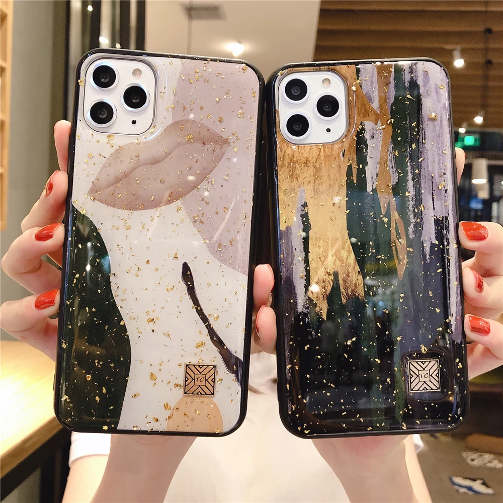 Чехол из золотой фольги с мраморным блеском для iPhone 12 11 Pro XS Max XR X цветной Мягкий