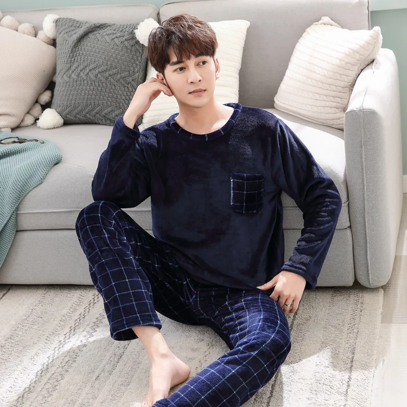 

Long sleeve long sleeve long sleeve long sleeve men's wear, thick and warm flannel pajamas, winter coral velvet pajamas,