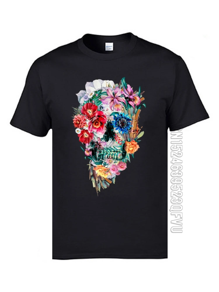 Hip Hip Rock Band Faddish T Shirts Flower Skull O Neck Top T-shirts Summer Autumn Tops Shirt Mexico Rose Skull Tshirts Mens