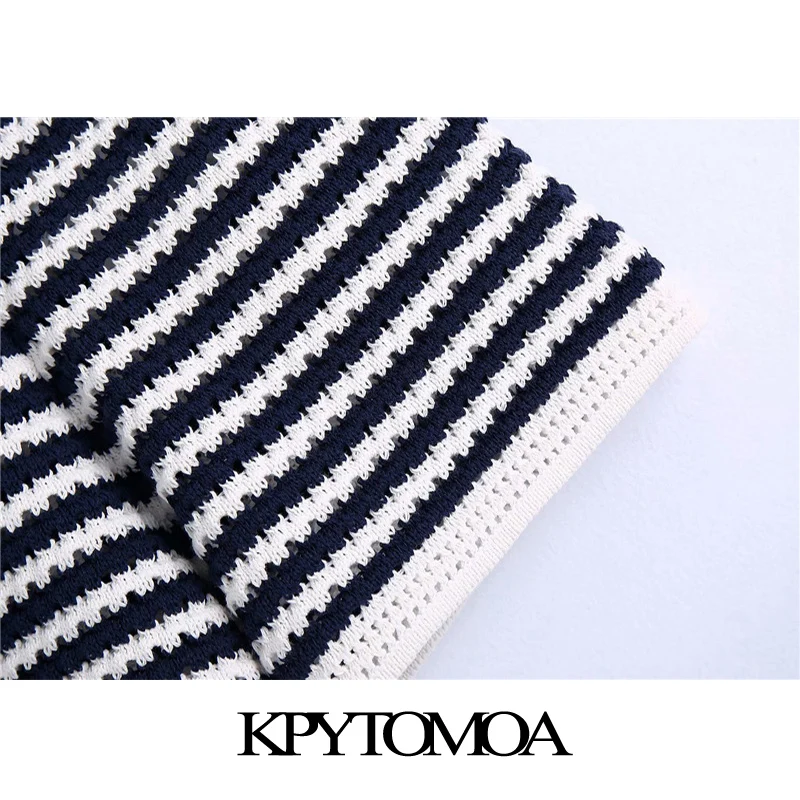 

KPYTOMOA Women 2021 Chic Fashion Striped Knitted Shorts Vintage High Elastic Waist Female Short Pants Mujer