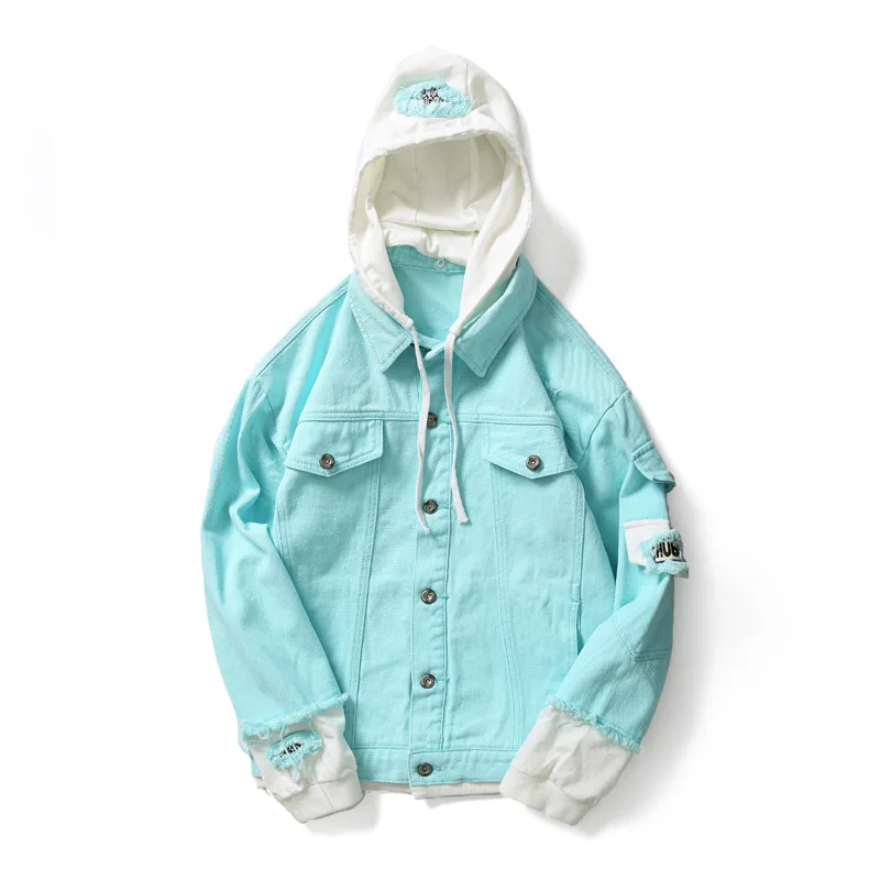 Брендовые Новые облегающие мужские джинсовые пальто с капюшоном в стиле пэчворк